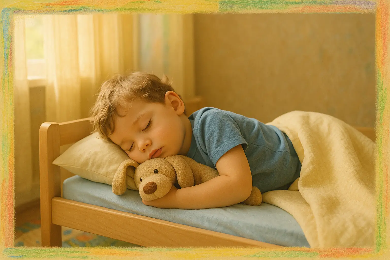 Секреты детского воображения: погружение в мир сказок через игровой метод Мальчик спит в детском саду