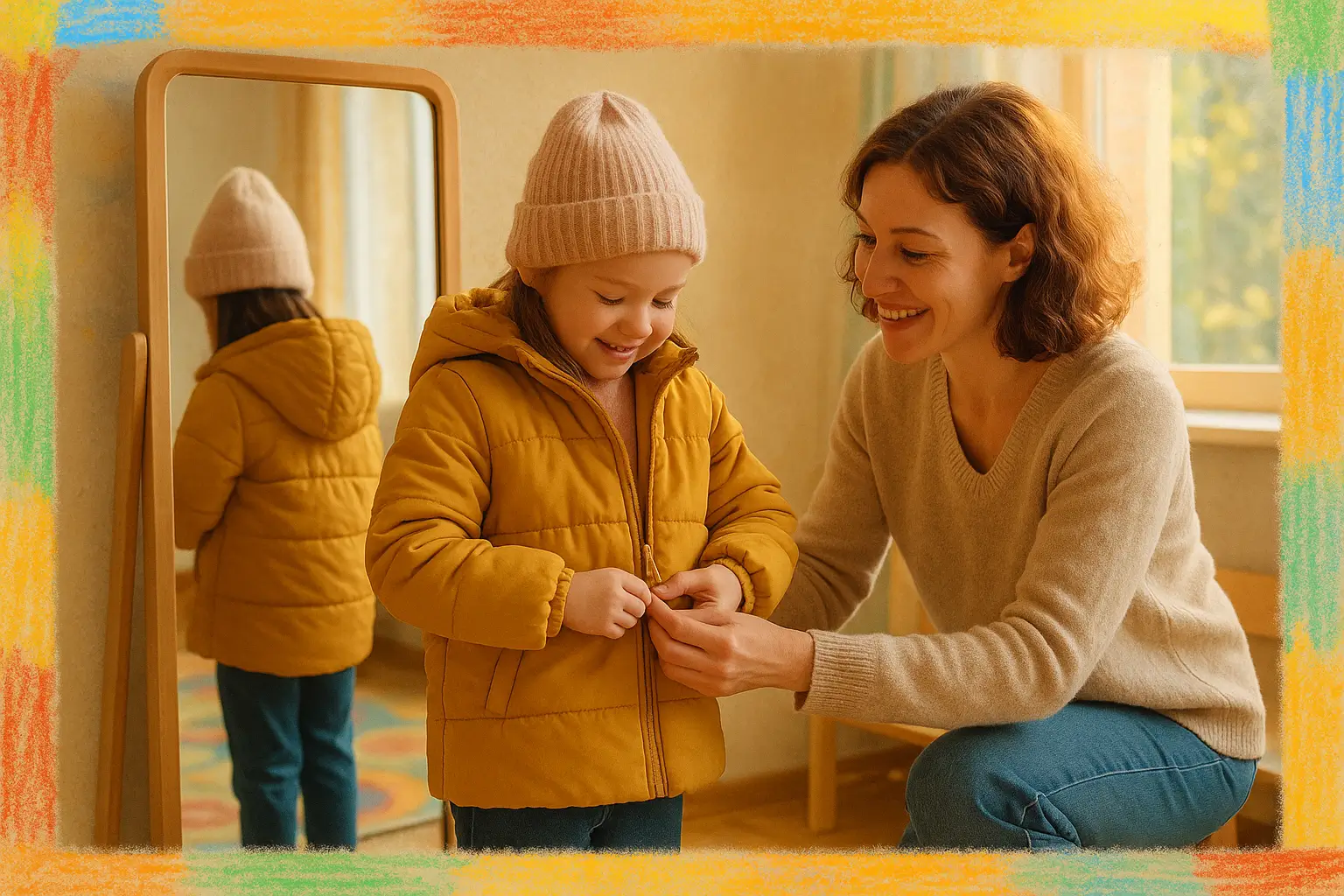 Волшебные моменты общения: как заботиться о детских эмоциях Воспитатель помогает девочке одеться